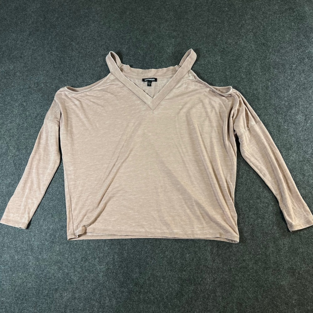 Express Womens Cold Shoulder V-Neck Long Sleeve Top Mauve Taupe Small